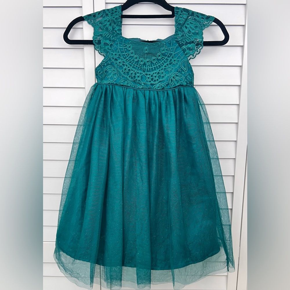 KensieGirl Elegant Teal Lace Kids Dress Girl’s SZ: 6